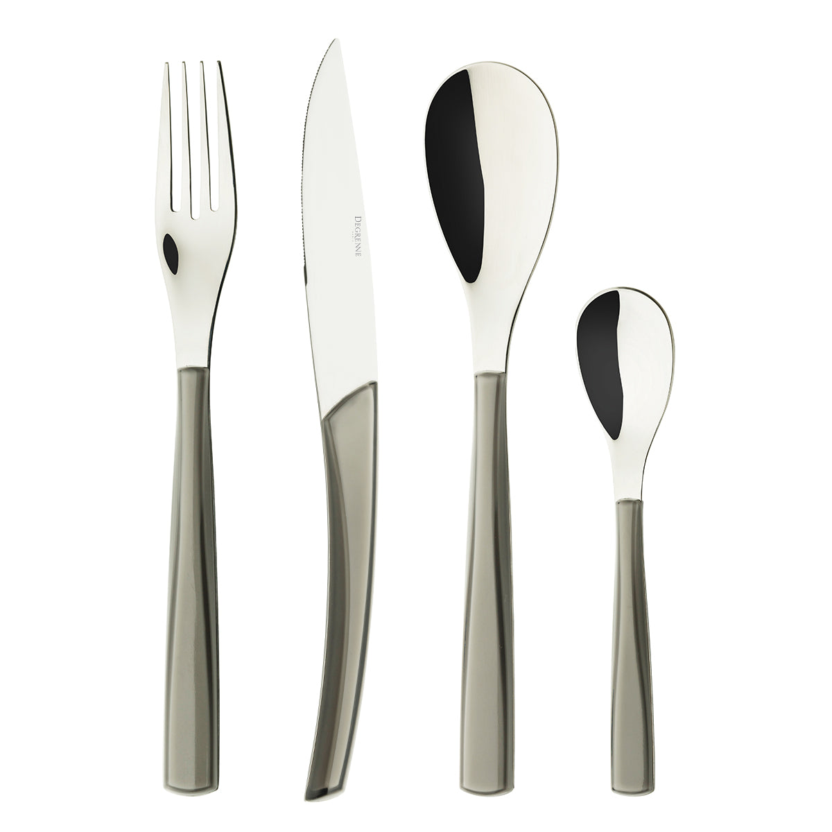 QUARTZ MIRROR FINISH TAUPE Cutlery set for 24 place settings serrated