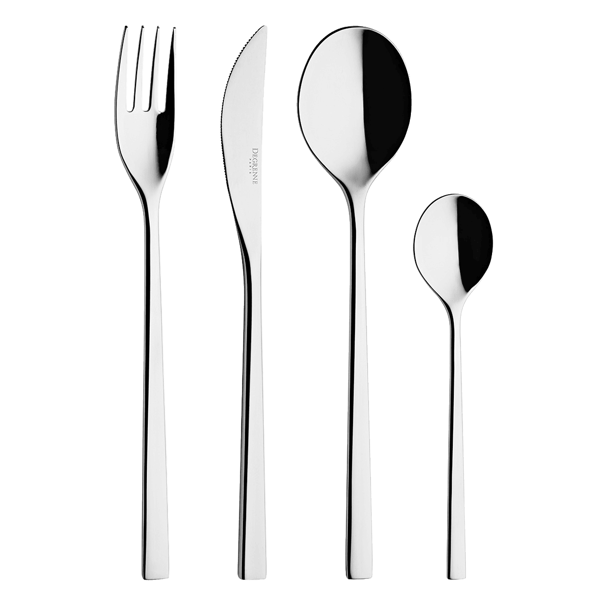 FUSE MIRROR FINISH Box set for 50 place settings solid handle serrated