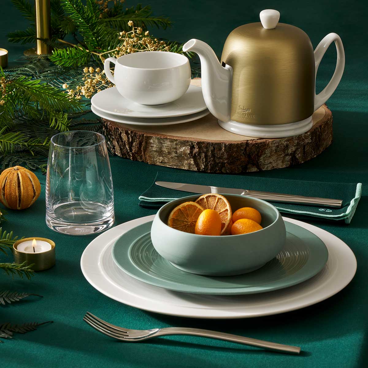 NUANCES COTON & LIN EMERALD Rectangular tablecloth 180 x 250 cm