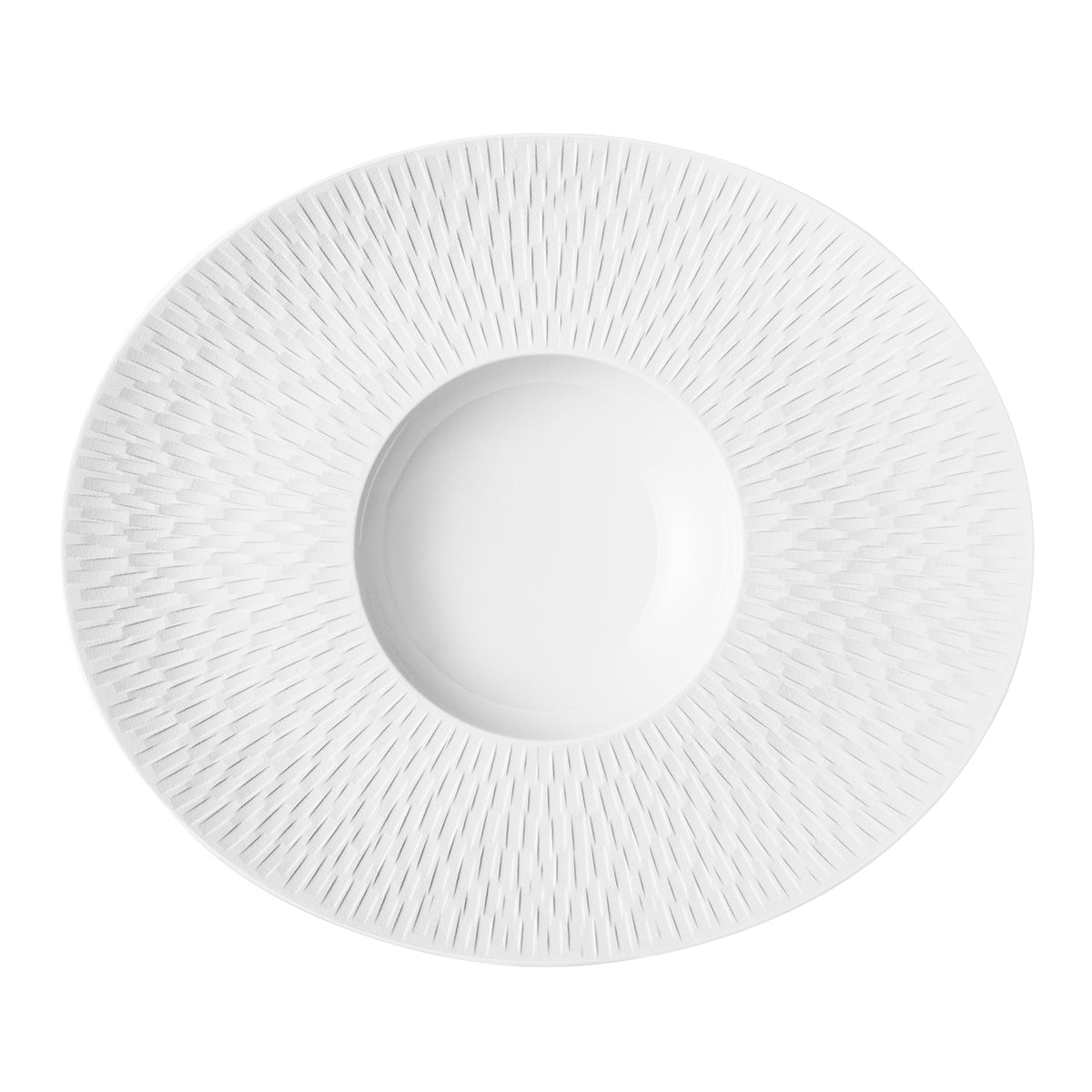 BOREAL SATIN BLANC Assiette gourmet ovale petit bassin 30 x 26 cm