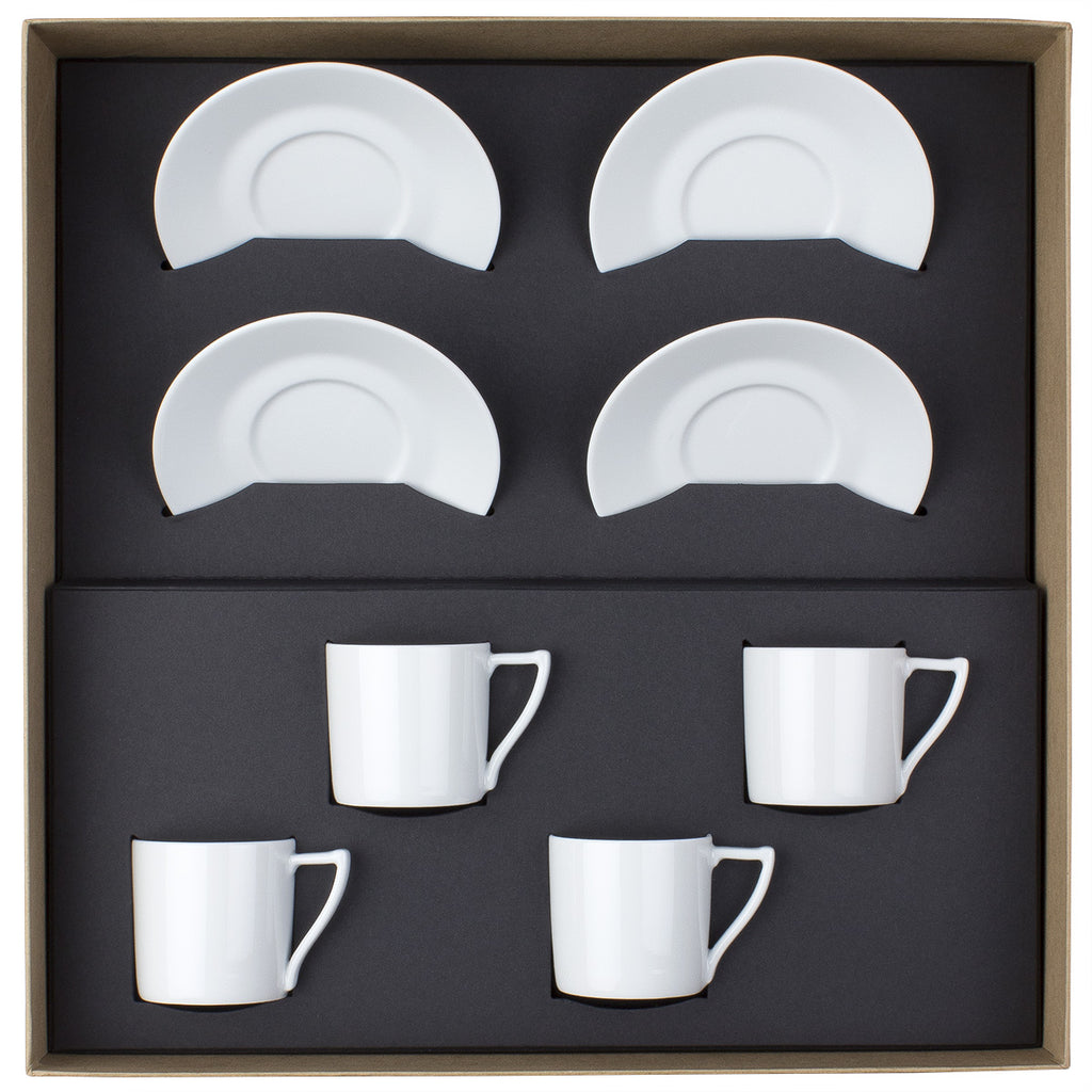 NEWPORT BLANC Coffret 4 tasses avec soucoupes à café/expresso