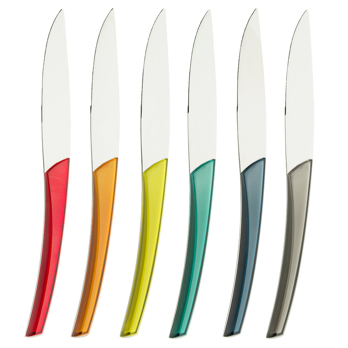 QUARTZ MIRROR FINISH MULTICOLOR Set of 6 steak knives serrated