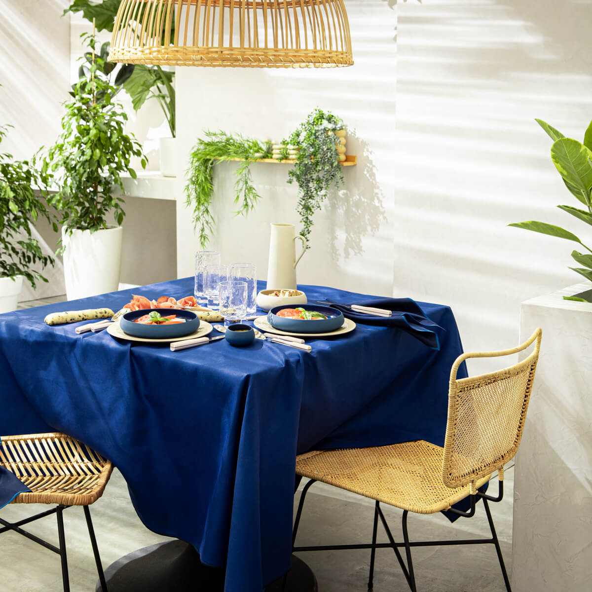 NUANCES COTON & LIN ROYAL BLUE Rectangular tablecloth 180 x 250 cm