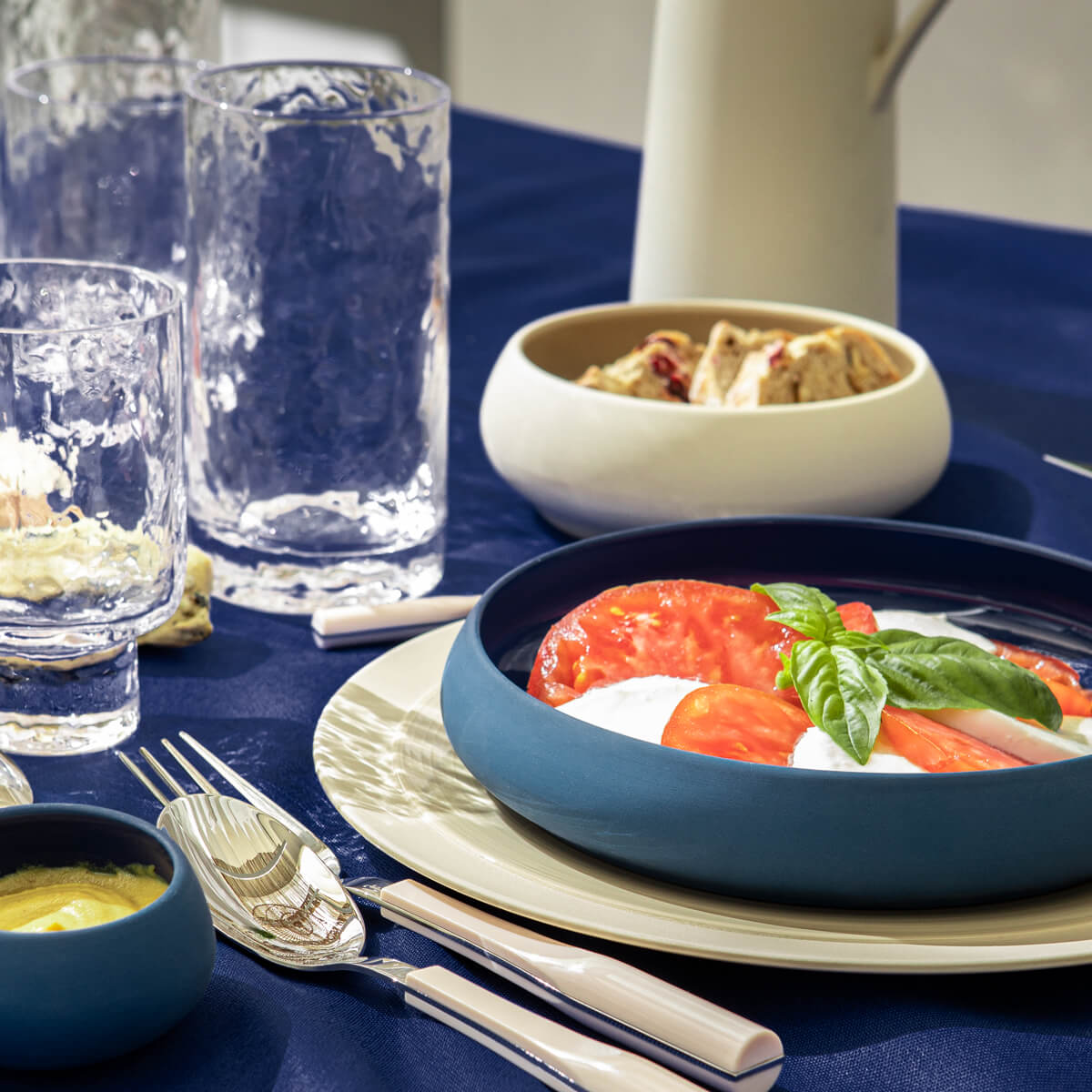 NUANCES COTON & LIN BLEU ROY Nappe carrée 180 x 180 cm