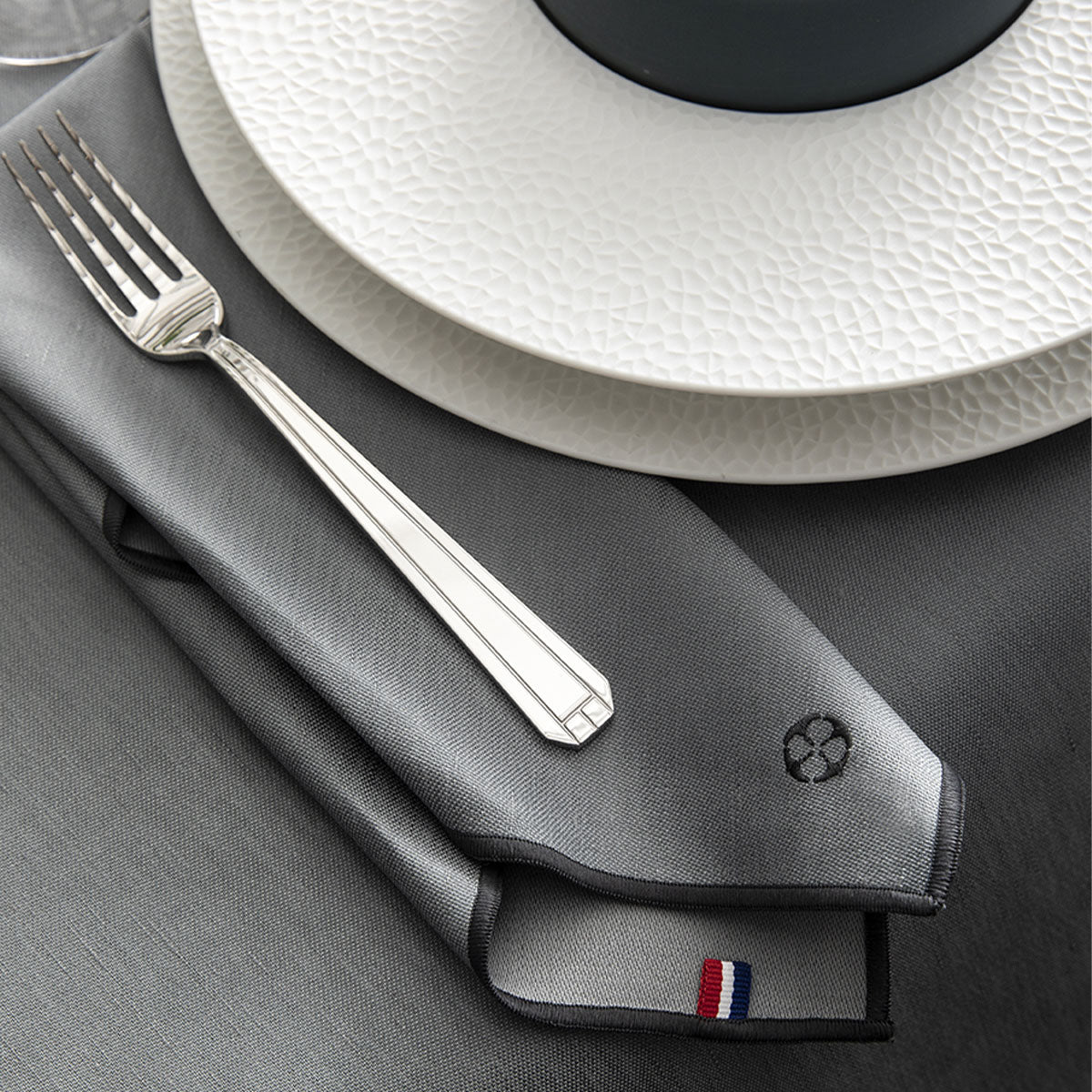 NUANCES COTON & LIN DEGRENNE GREY Set of 4 rectangular napkings 50 x 40 cm