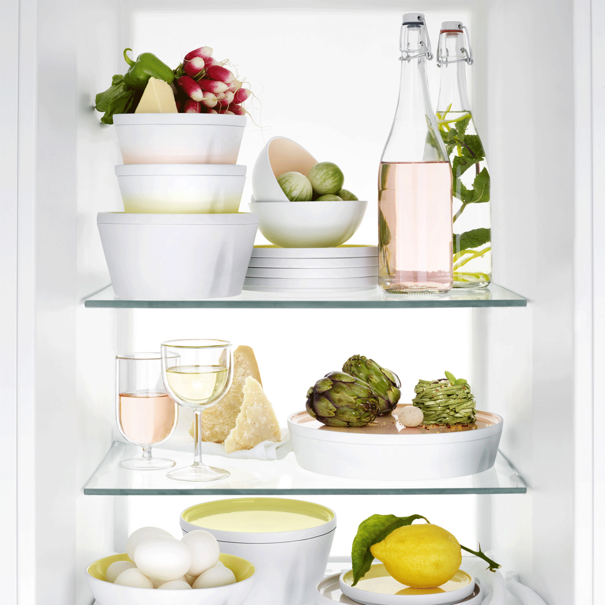 LA VAISSELLE DE L'ECONOME GREEN ARTICHOKE Set of straight bowl and plate 24 cm